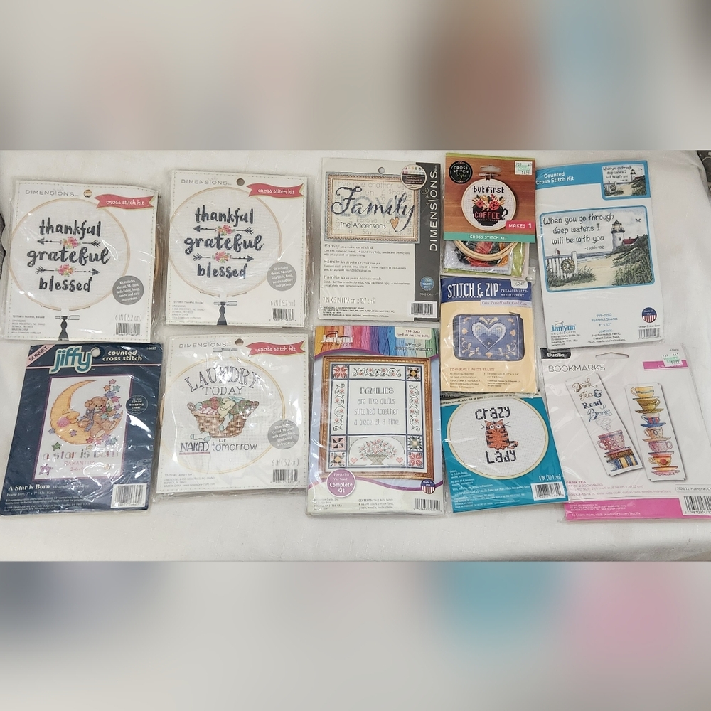 Dimensions Bucilla Janlynn Gold and more 11 piece New Cross Stitch Kits New